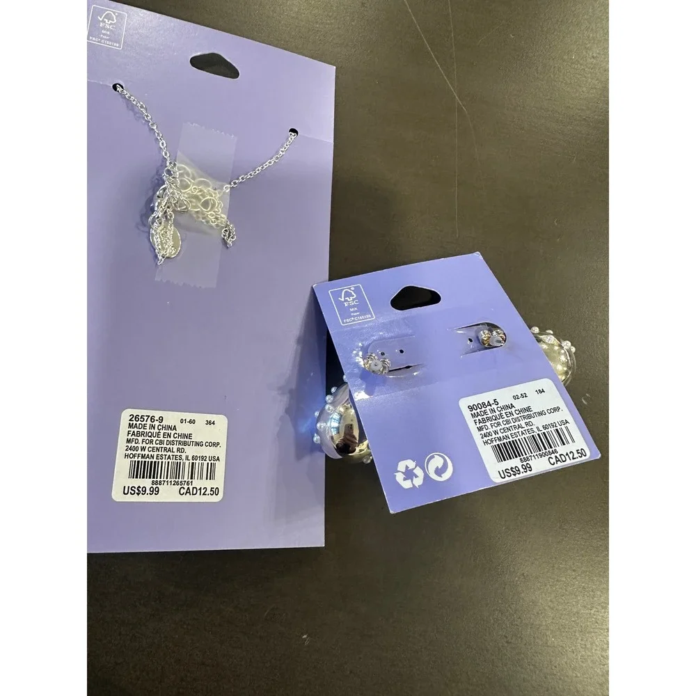 Claire's Teardrop Crystal‎ Pendant Necklace & Matching Stud Earrings Set Silver
